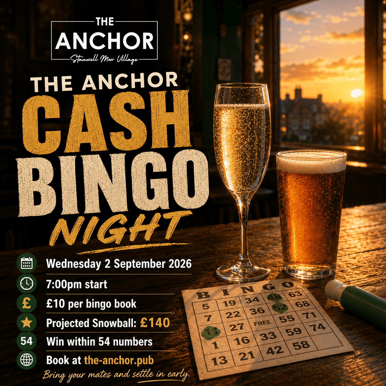 Cash Bingo cards and players at The Anchor pub in Stanwell Moor