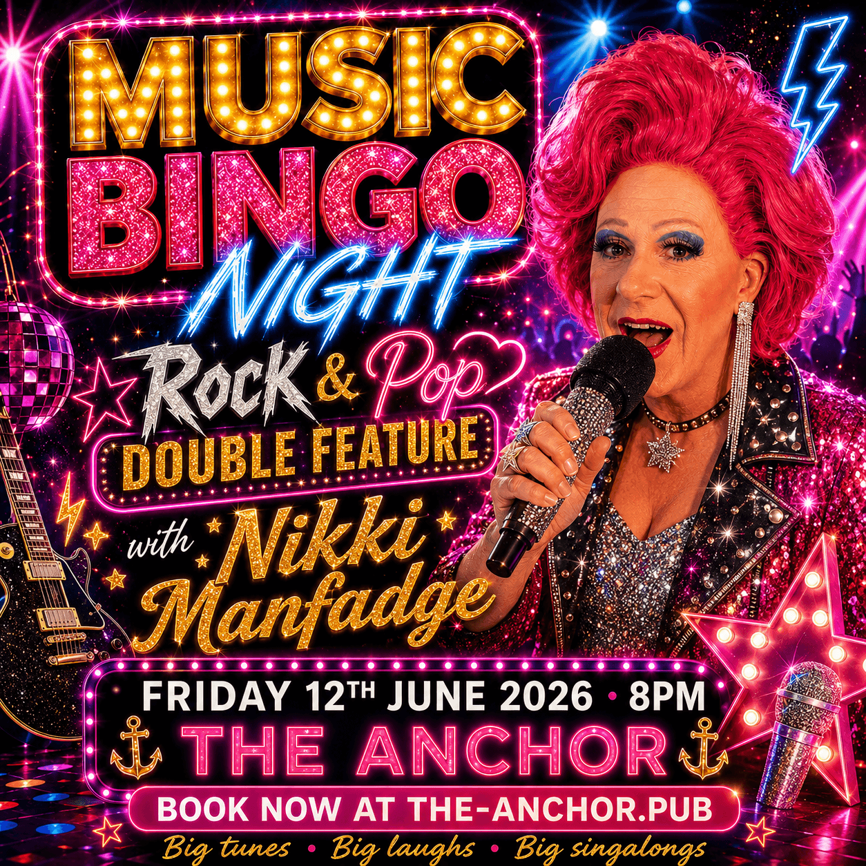 A lively Music Bingo night at The Anchor with guests singing and enjoying the games.