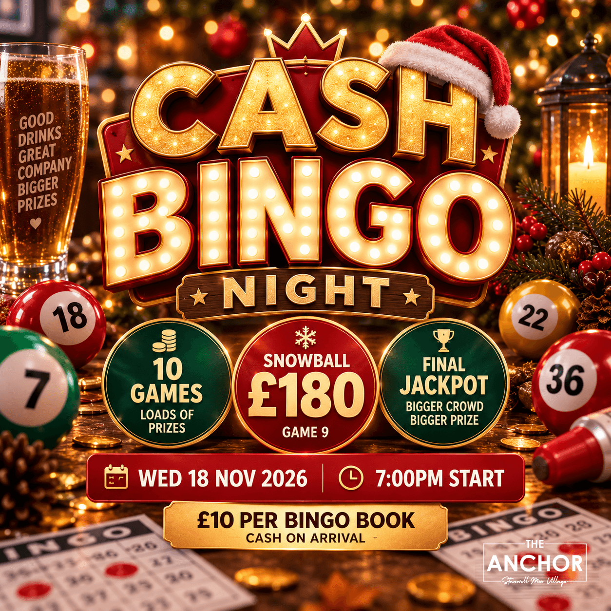Snowball Showdown Cash Bingo cash bingo night at The Anchor
