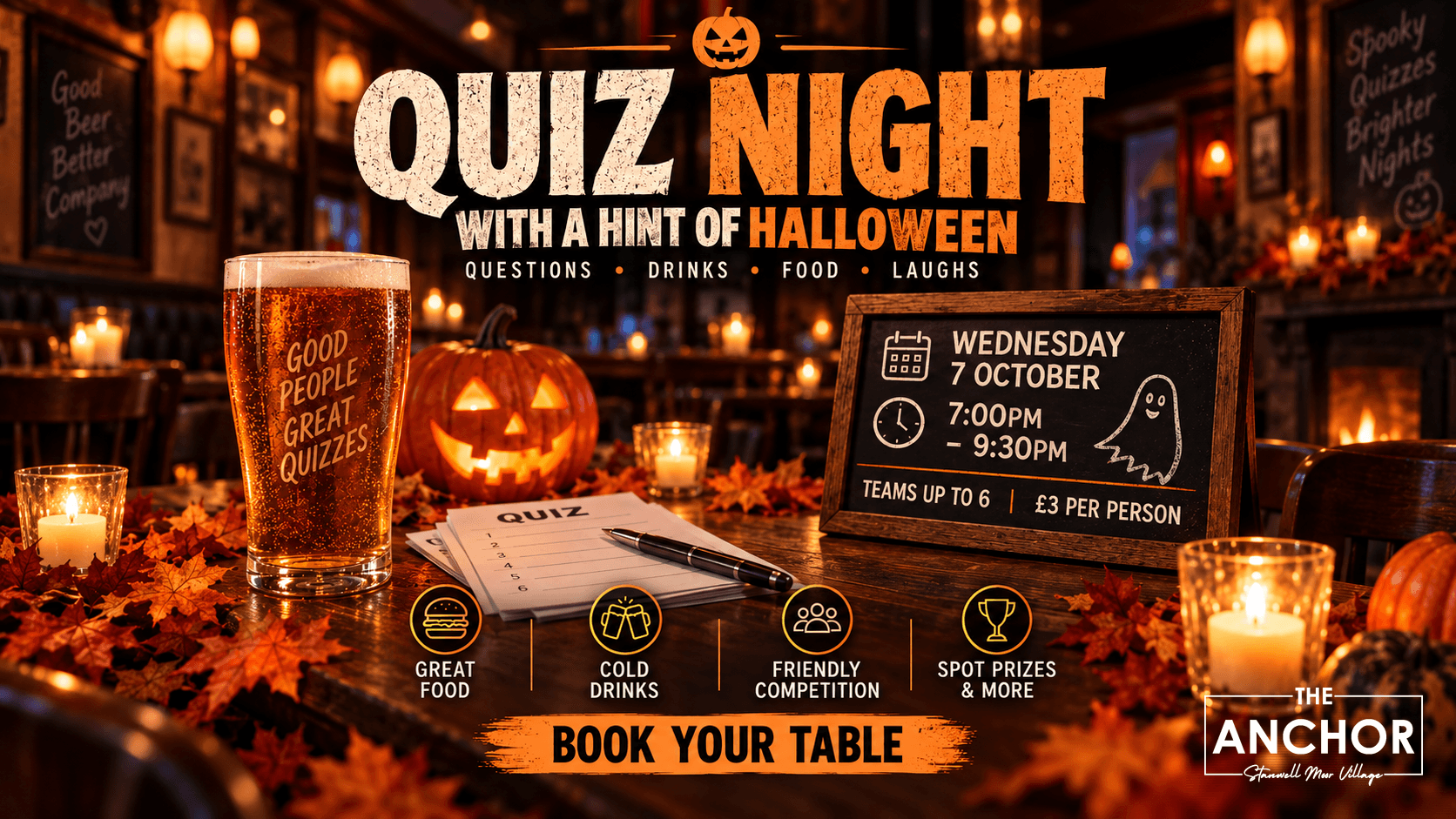 Quiz Night teams taking part in a pub quiz at The Anchor in Stanwell Moor