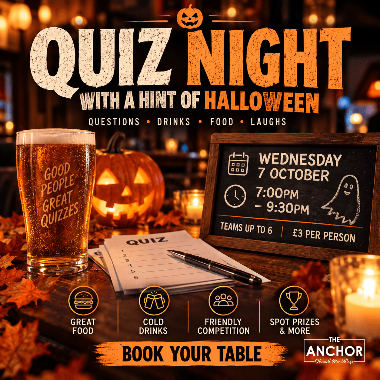 Quiz Night teams taking part in a pub quiz at The Anchor in Stanwell Moor