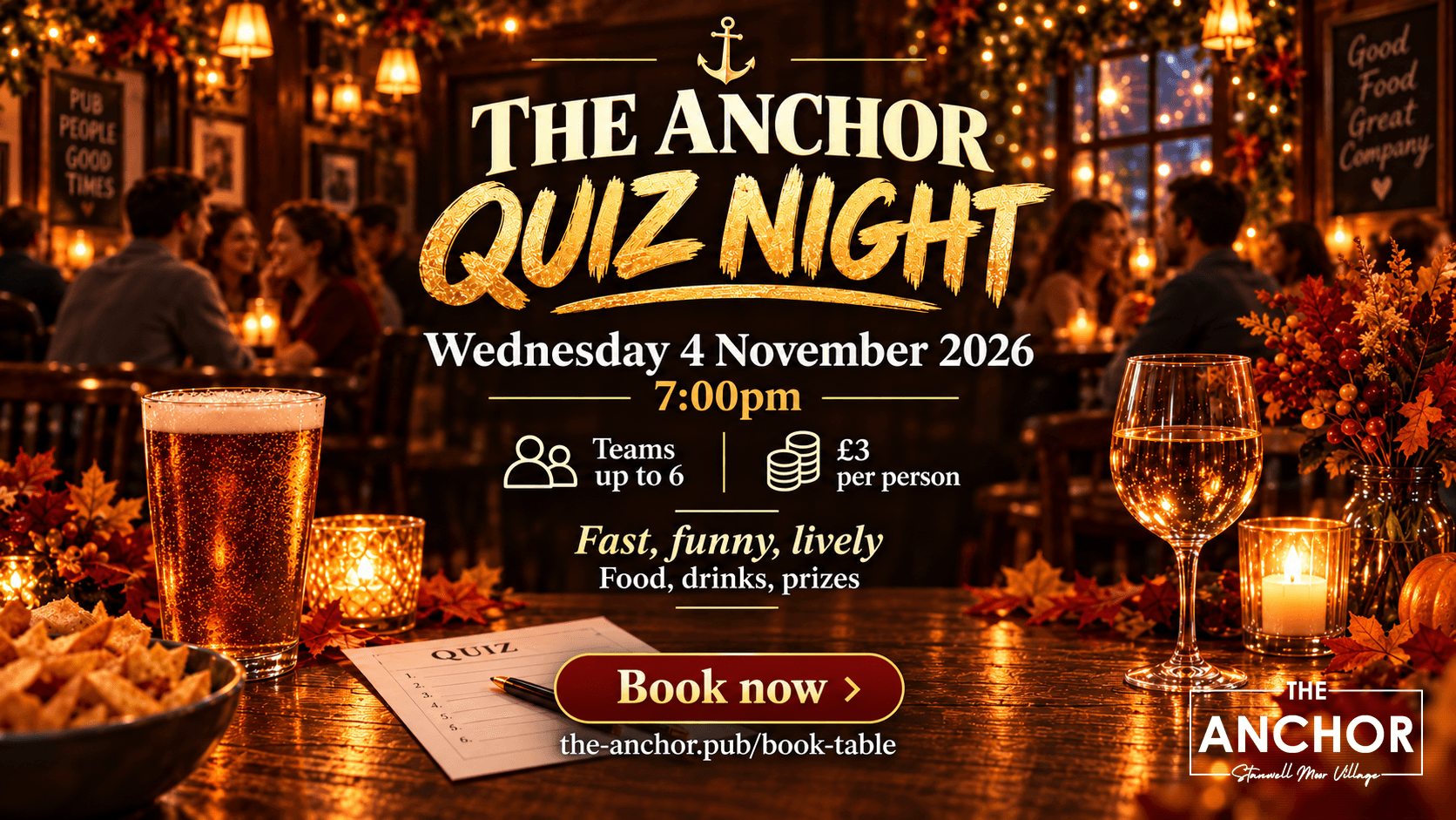 Quiz Night teams taking part in a pub quiz at The Anchor in Stanwell Moor