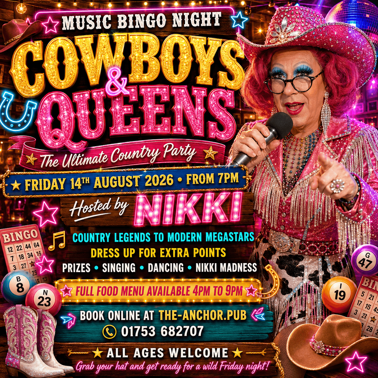A lively Music Bingo night at The Anchor featuring country music and fun games.