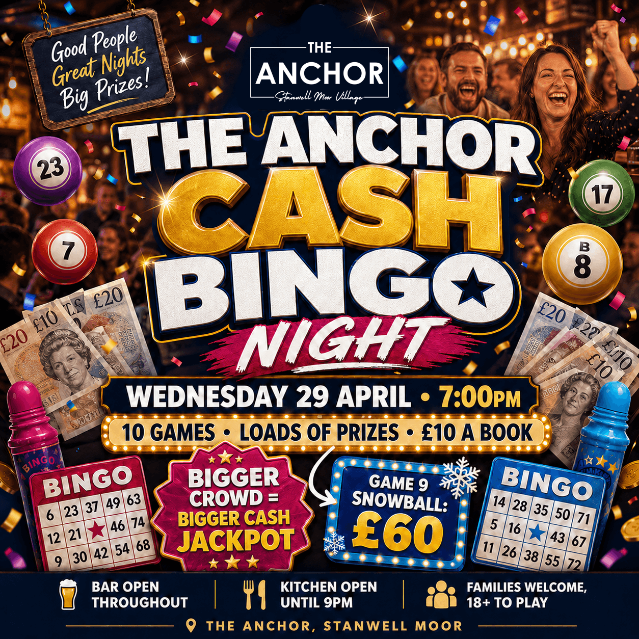 Cash bingo near me at The Anchor pub featuring lively gameplay and friendly competition