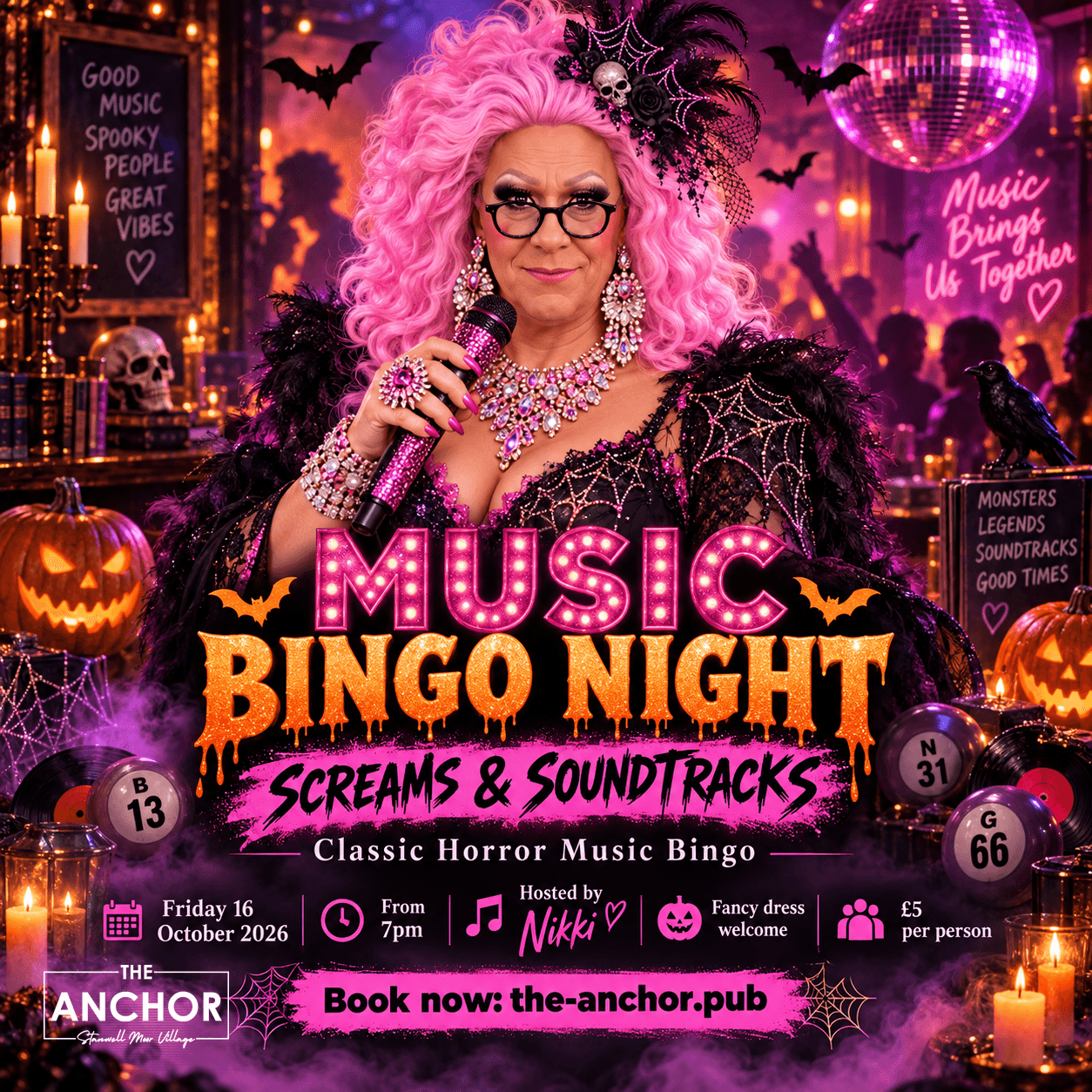 Music Bingo cards and music-themed game at The Anchor pub in Stanwell Moor