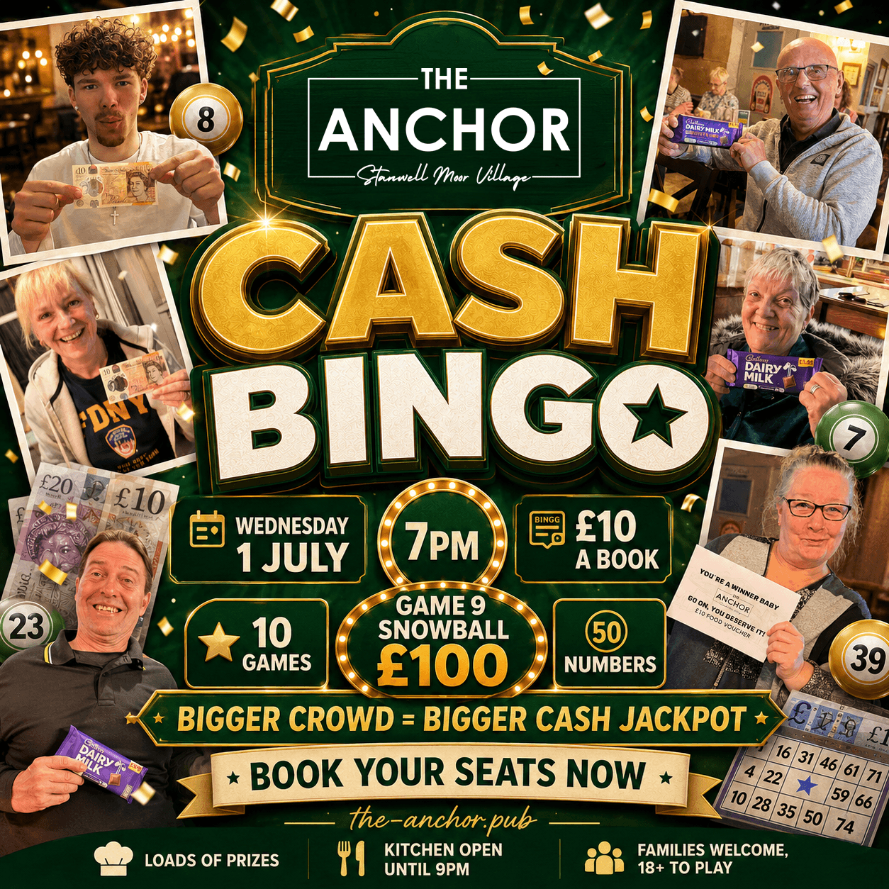 Bingo near me event at The Anchor pub featuring exciting cash prizes and vibrant atmosphere.