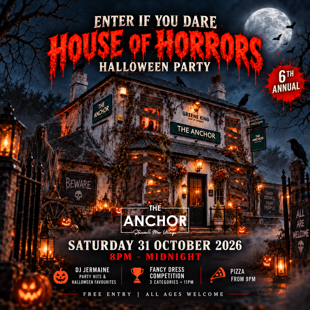 People enjoying the Halloween Party at The Anchor in costumes and fancy dress.