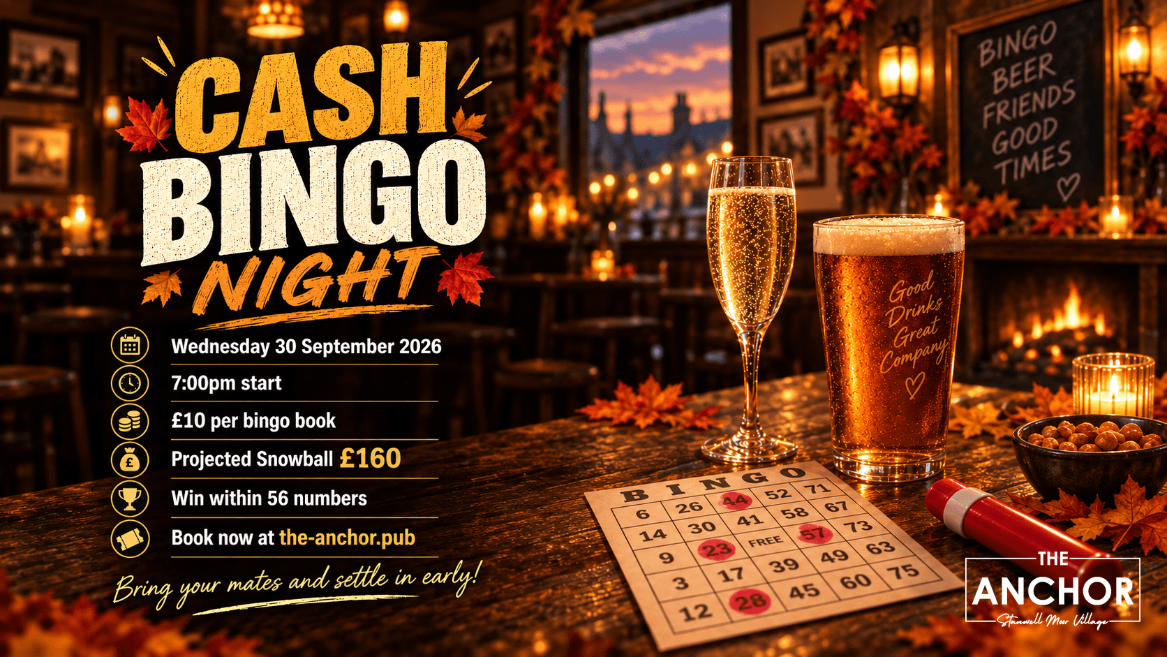 Cash Bingo cards and players at The Anchor pub in Stanwell Moor