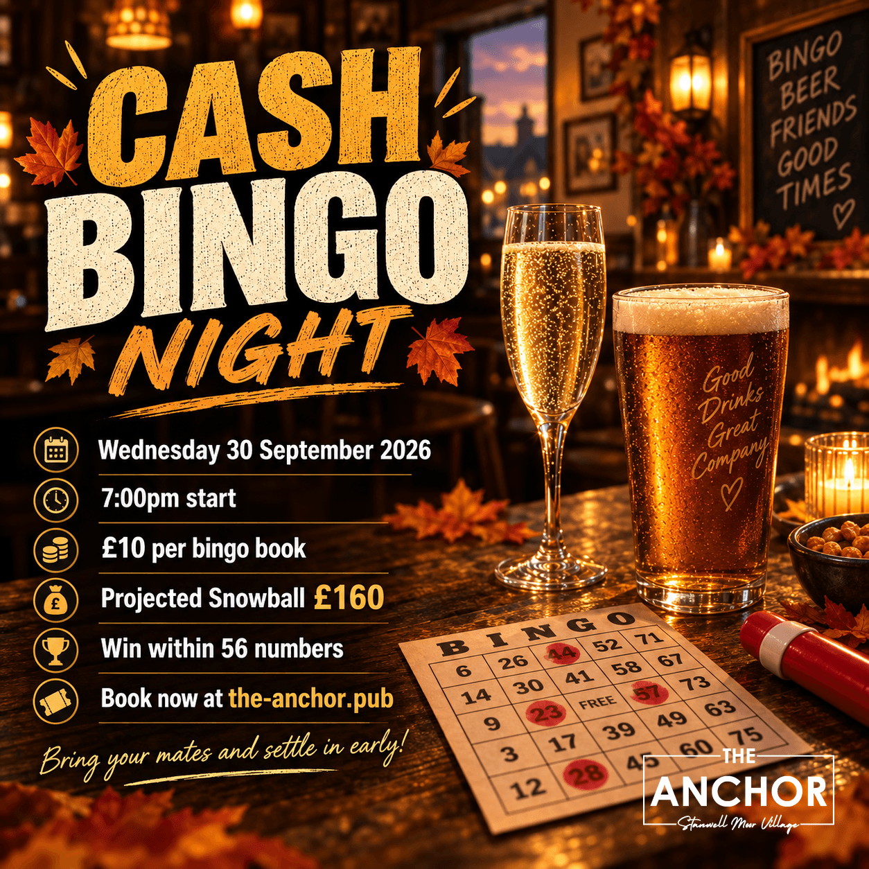 Cash Bingo cards and players at The Anchor pub in Stanwell Moor