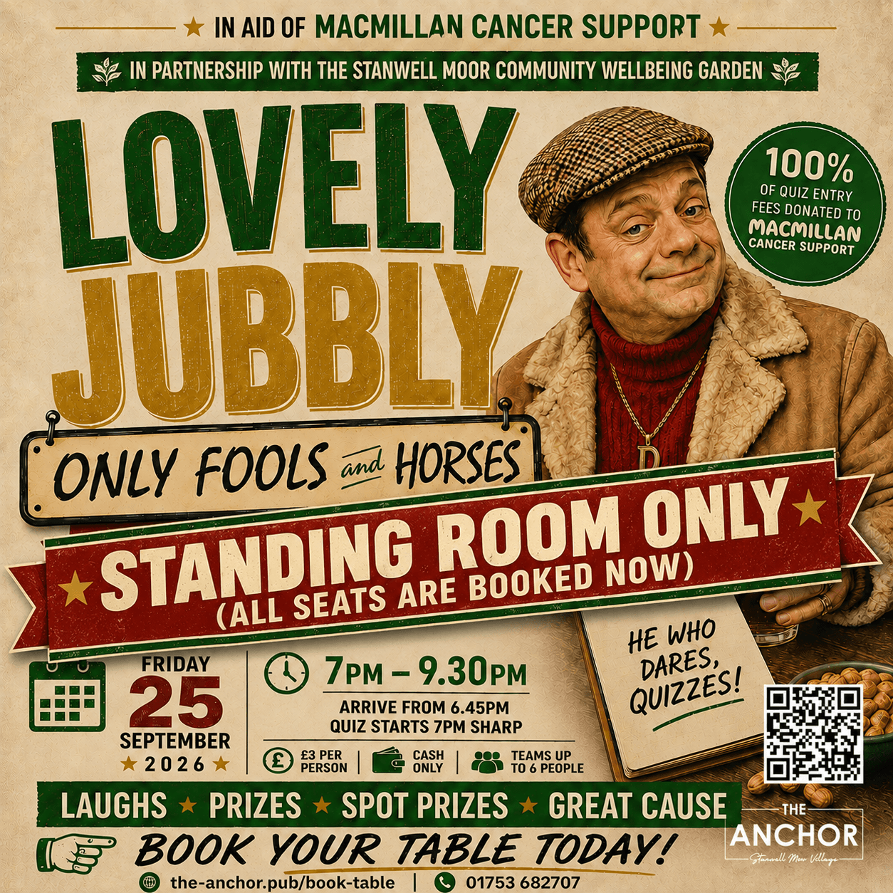 Only Fools and Horses charity quiz artwork for The Anchor and Stanwell Moor Community Wellbeing Garden, in aid of Macmillan Cancer Support